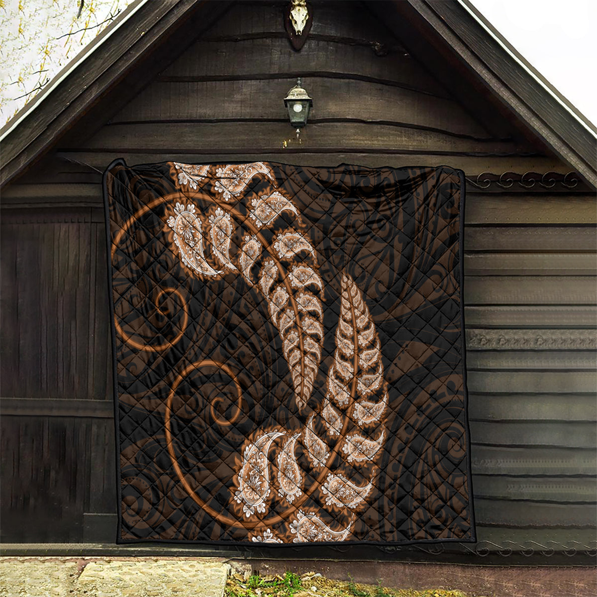 Brown New Zealand Paisley Silver Fern Quilt Aotearoa Maori - Vibe Hoodie Shop