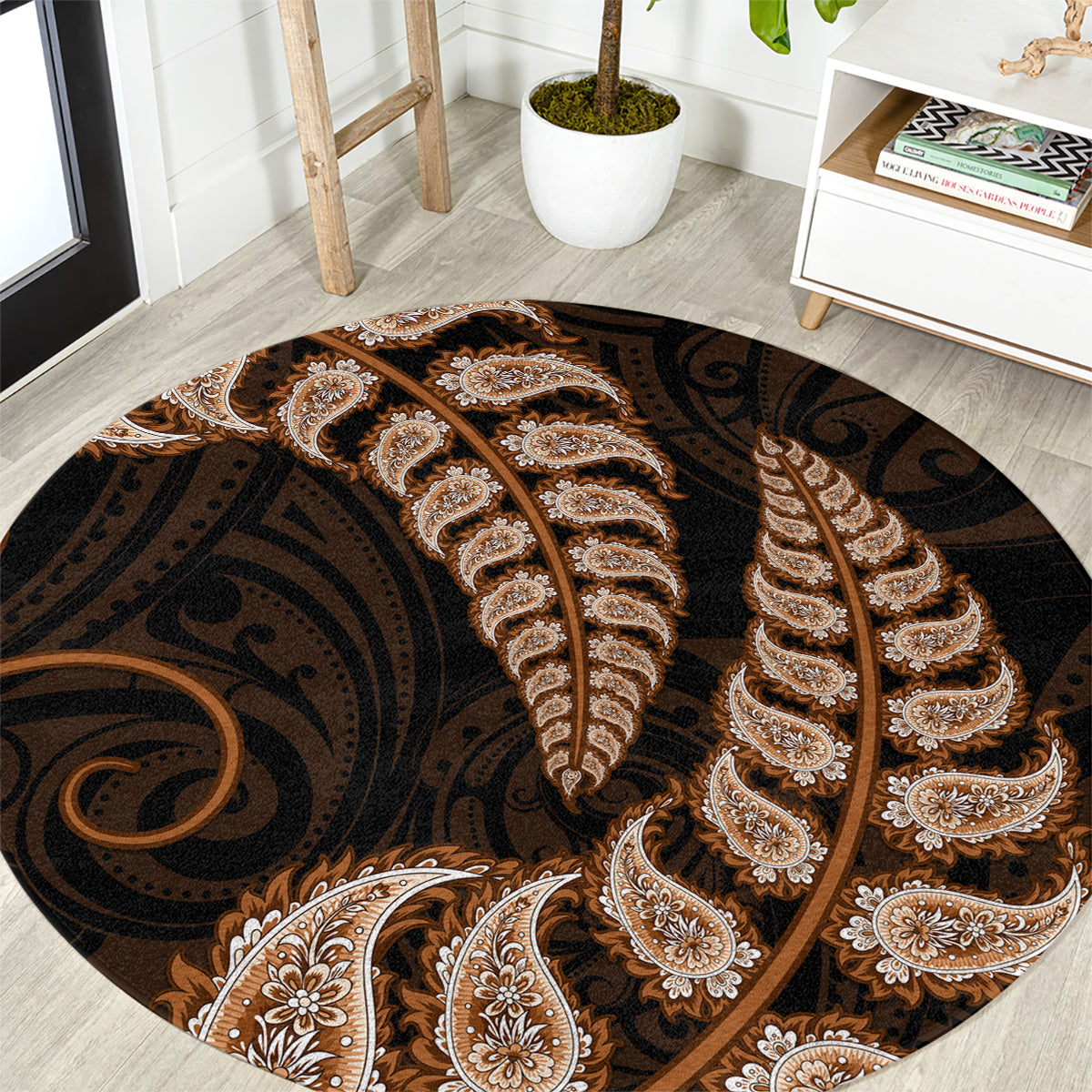 brown-new-zealand-paisley-silver-fern-round-carpet-aotearoa-maori