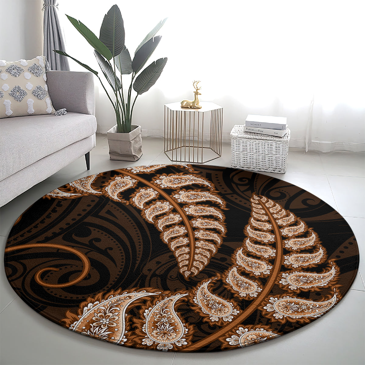 brown-new-zealand-paisley-silver-fern-round-carpet-aotearoa-maori