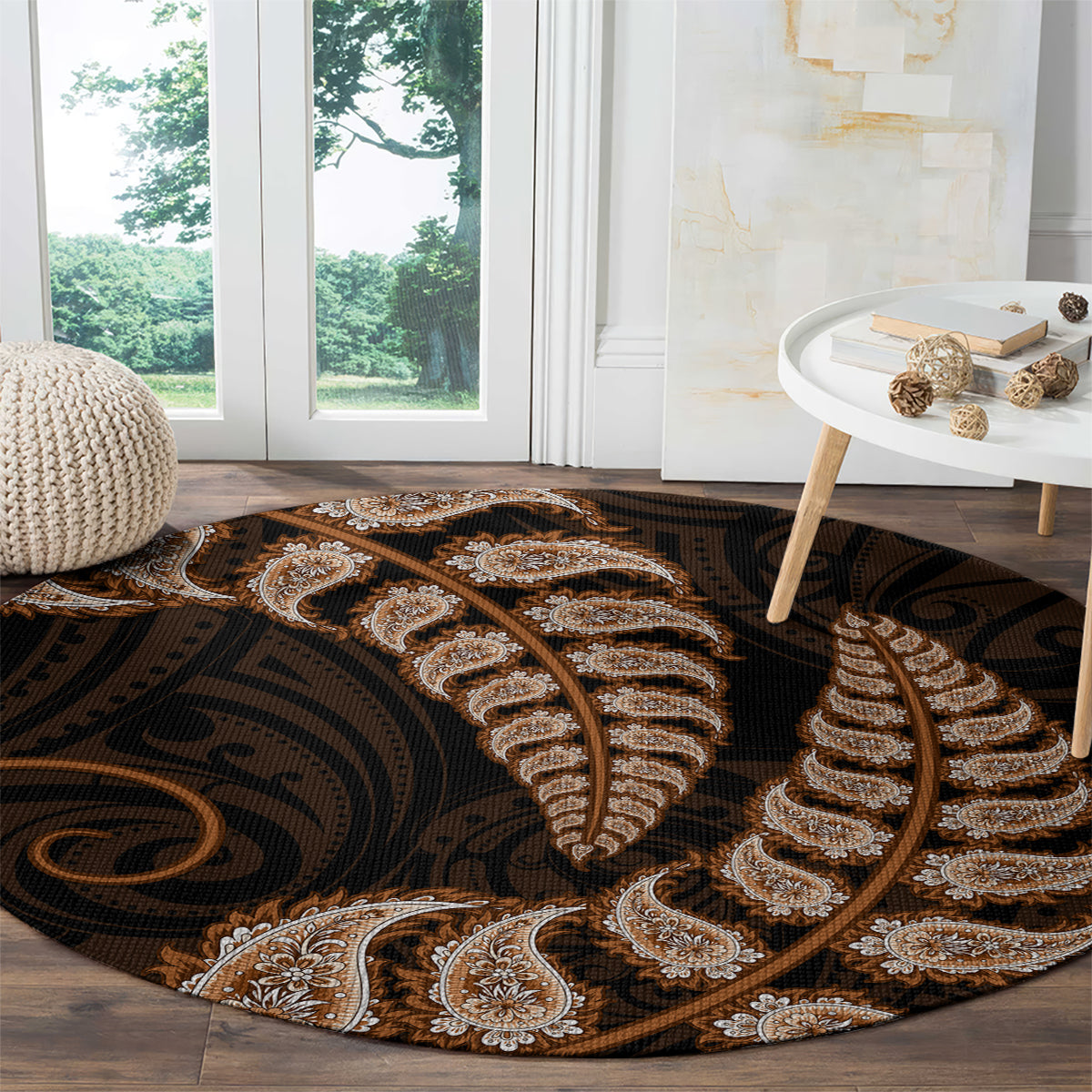 brown-new-zealand-paisley-silver-fern-round-carpet-aotearoa-maori