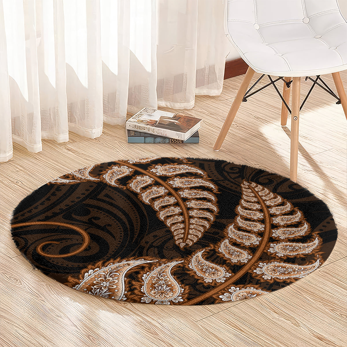 brown-new-zealand-paisley-silver-fern-round-carpet-aotearoa-maori