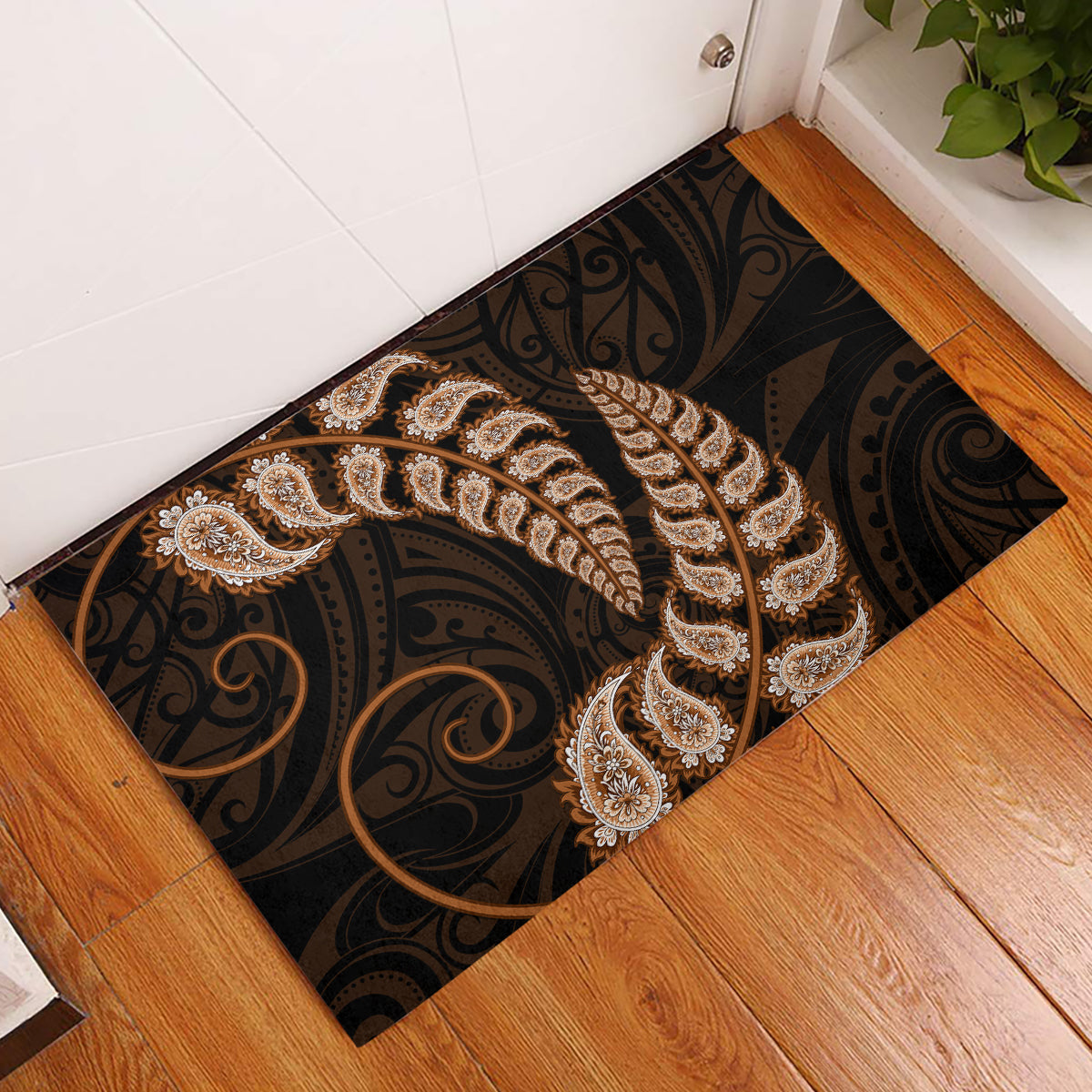 brown-new-zealand-paisley-silver-fern-rubber-doormat-aotearoa-maori