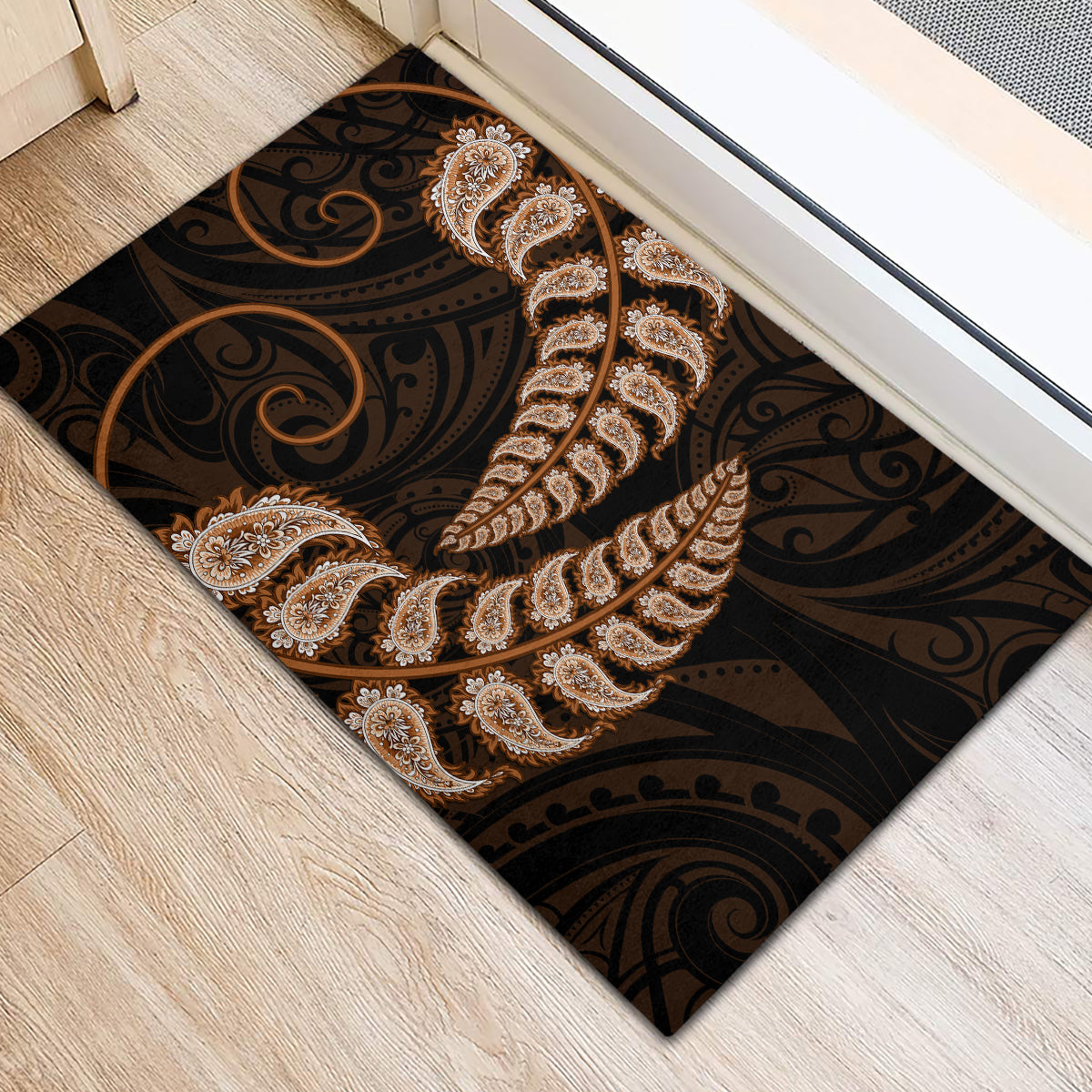 brown-new-zealand-paisley-silver-fern-rubber-doormat-aotearoa-maori