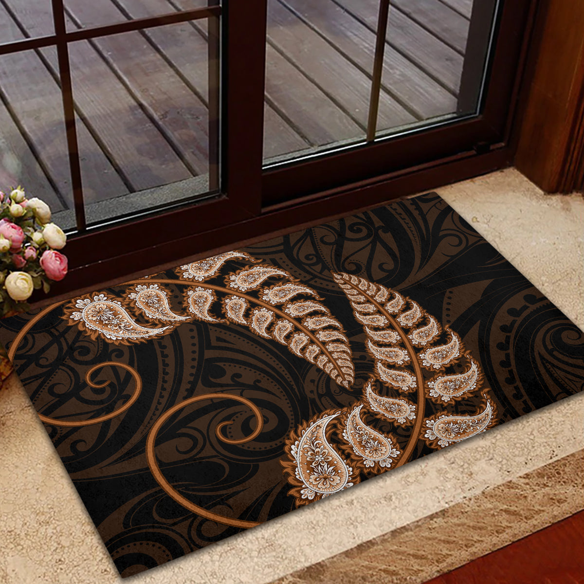 brown-new-zealand-paisley-silver-fern-rubber-doormat-aotearoa-maori