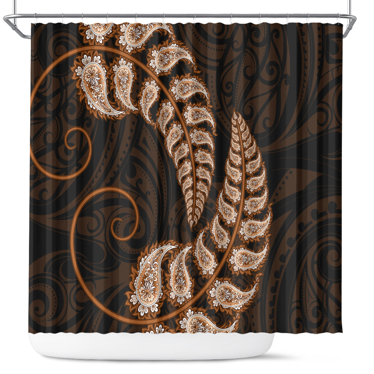 brown-new-zealand-paisley-silver-fern-shower-curtain-aotearoa-maori