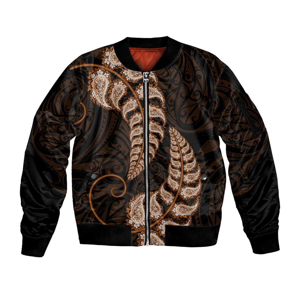 brown-new-zealand-paisley-silver-fern-sleeve-zip-bomber-jacket-aotearoa-maori