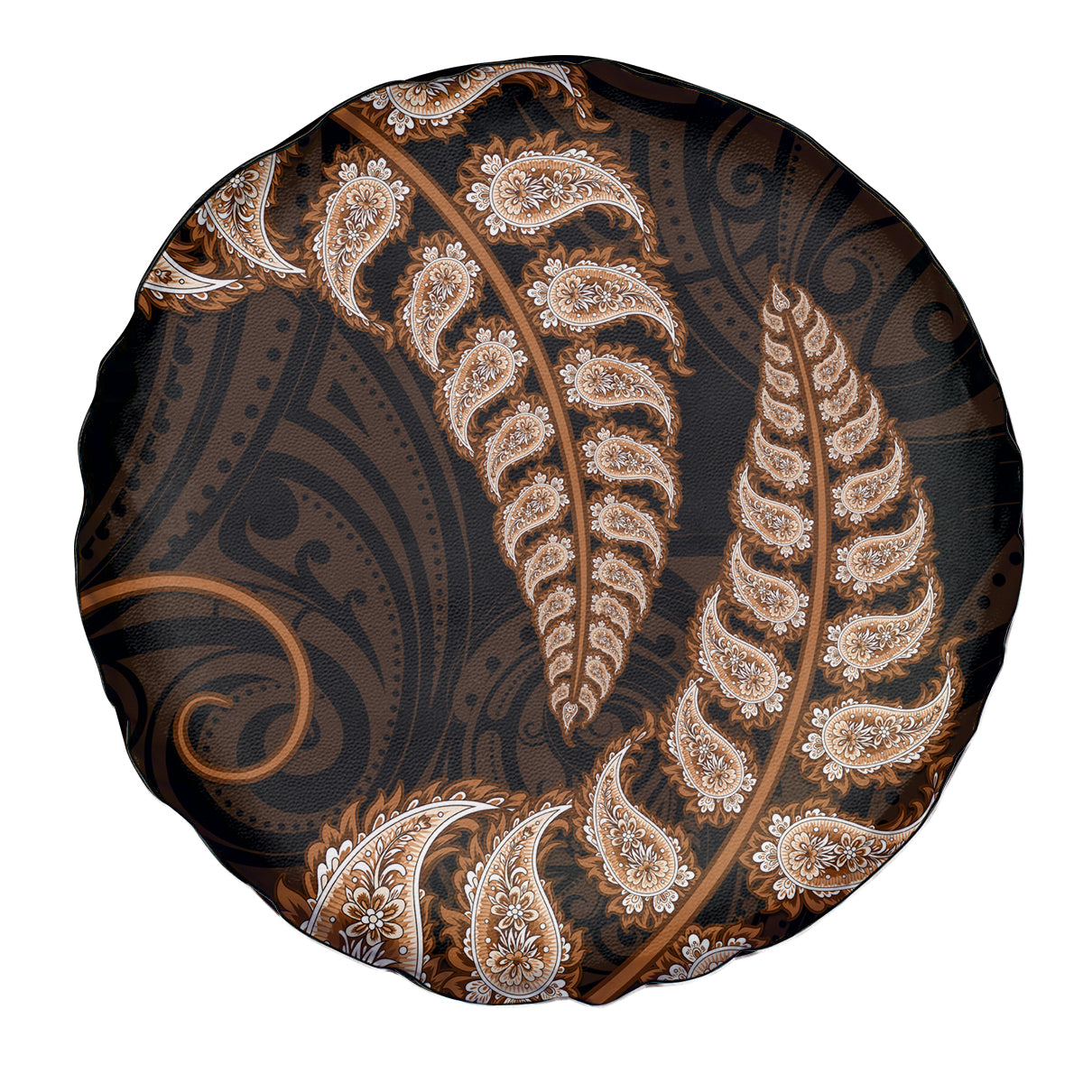 Brown New Zealand Paisley Silver Fern Spare Tire Cover Aotearoa Maori - Vibe Hoodie Shop