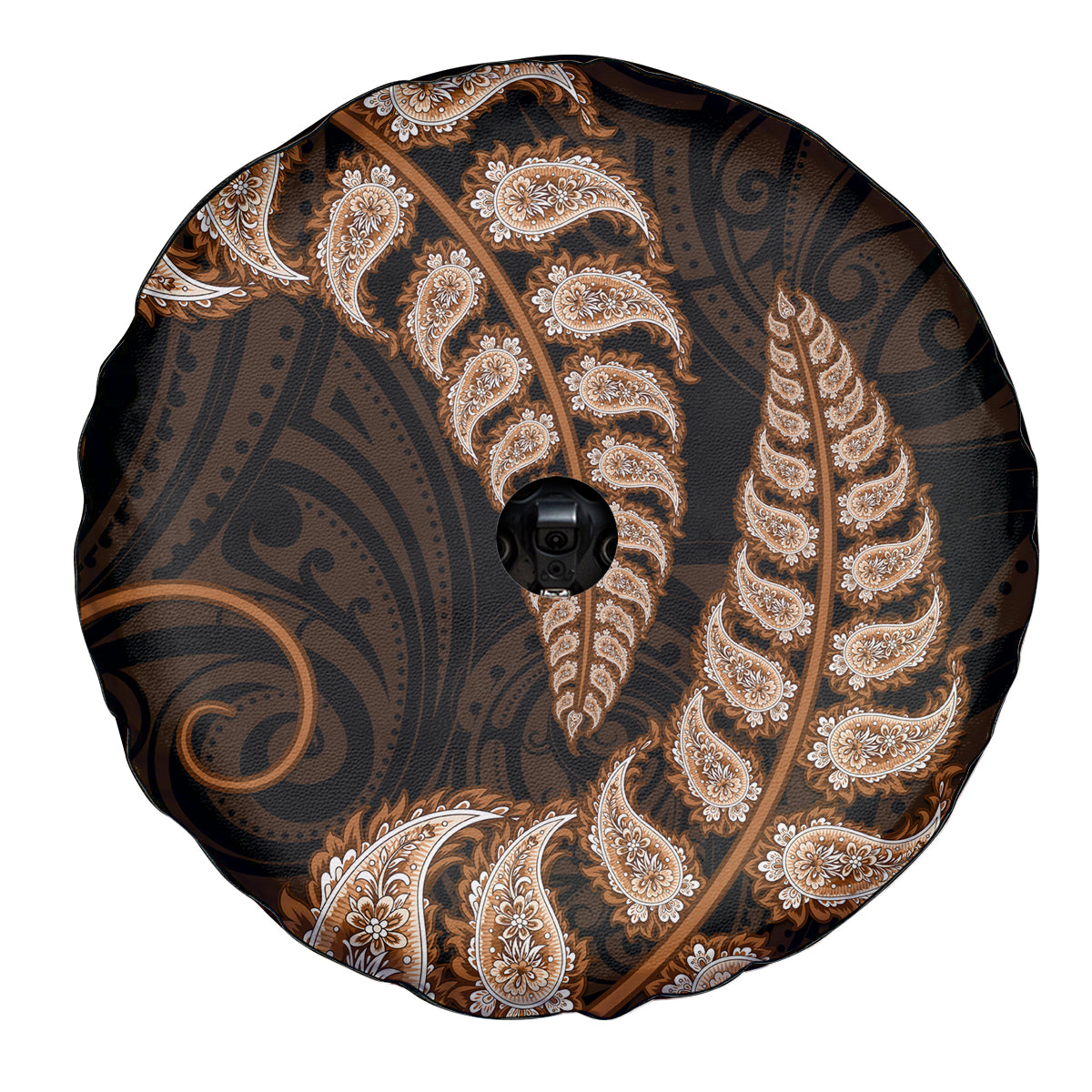 Brown New Zealand Paisley Silver Fern Spare Tire Cover Aotearoa Maori - Vibe Hoodie Shop