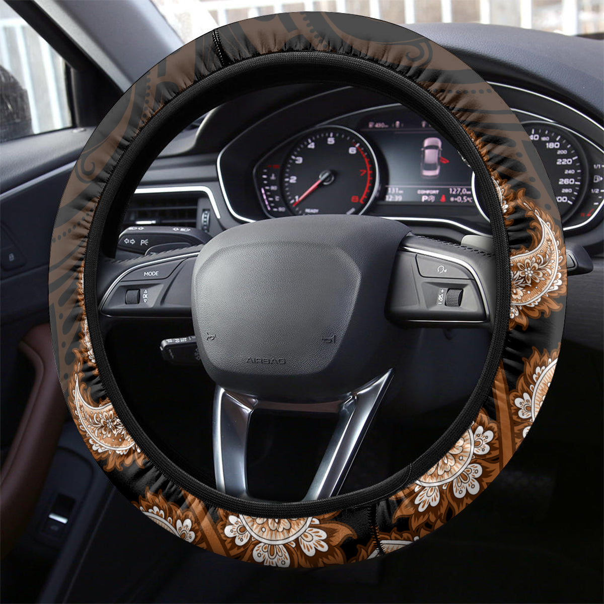 brown-new-zealand-paisley-silver-fern-steering-wheel-cover-aotearoa-maori