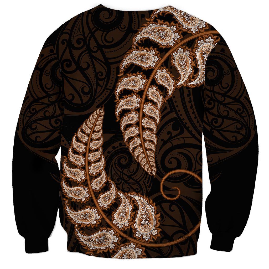 Brown New Zealand Paisley Silver Fern Sweatshirt Aotearoa Maori - Vibe Hoodie Shop