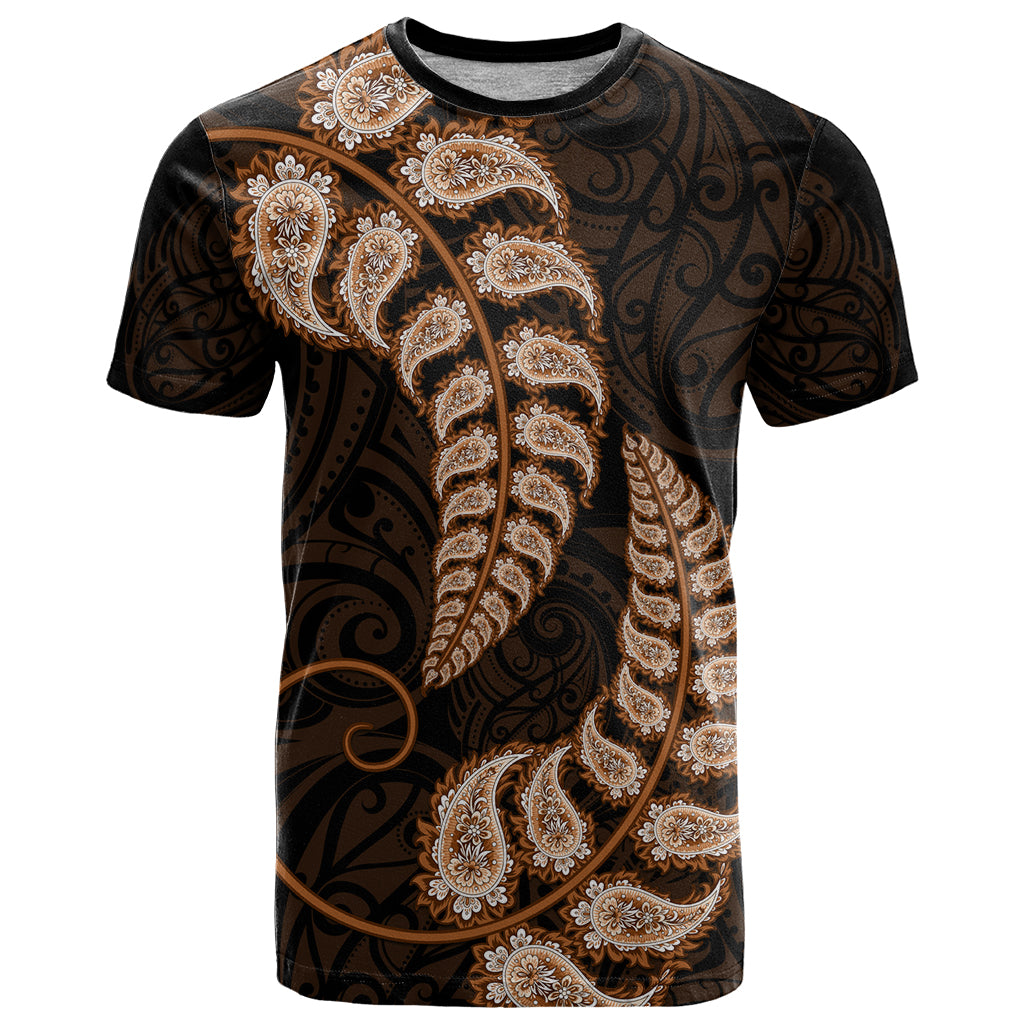 Brown New Zealand Paisley Silver Fern T Shirt Aotearoa Maori - Vibe Hoodie Shop