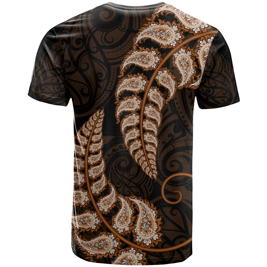 Brown New Zealand Paisley Silver Fern T Shirt Aotearoa Maori - Vibe Hoodie Shop