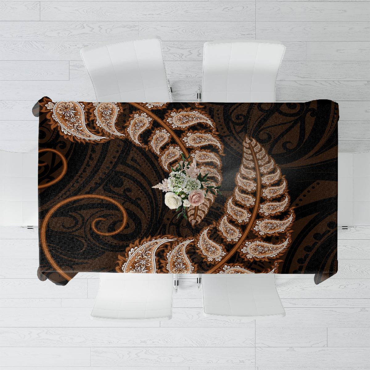 brown-new-zealand-paisley-silver-fern-tablecloth-aotearoa-maori