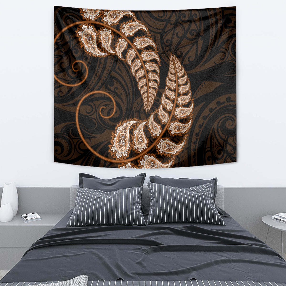 Brown New Zealand Paisley Silver Fern Tapestry Aotearoa Maori - Vibe Hoodie Shop