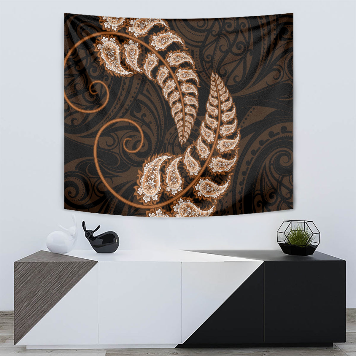 Brown New Zealand Paisley Silver Fern Tapestry Aotearoa Maori - Vibe Hoodie Shop