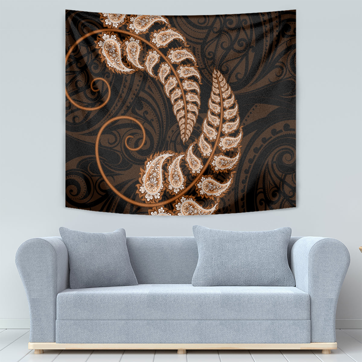 Brown New Zealand Paisley Silver Fern Tapestry Aotearoa Maori - Vibe Hoodie Shop