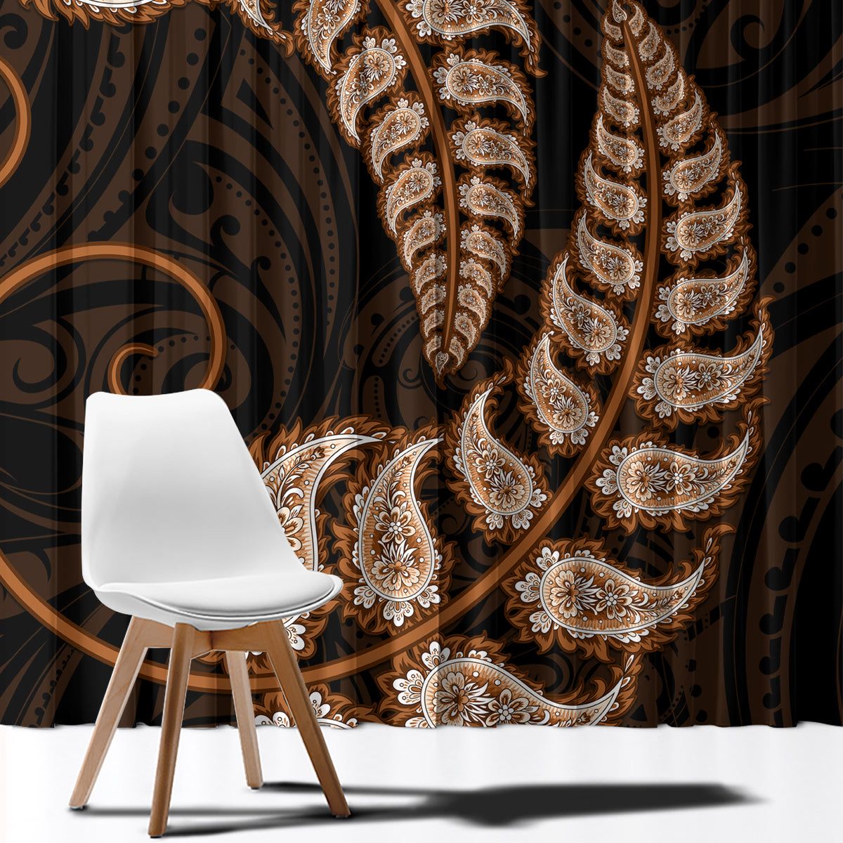 brown-new-zealand-paisley-silver-fern-window-curtain-aotearoa-maori