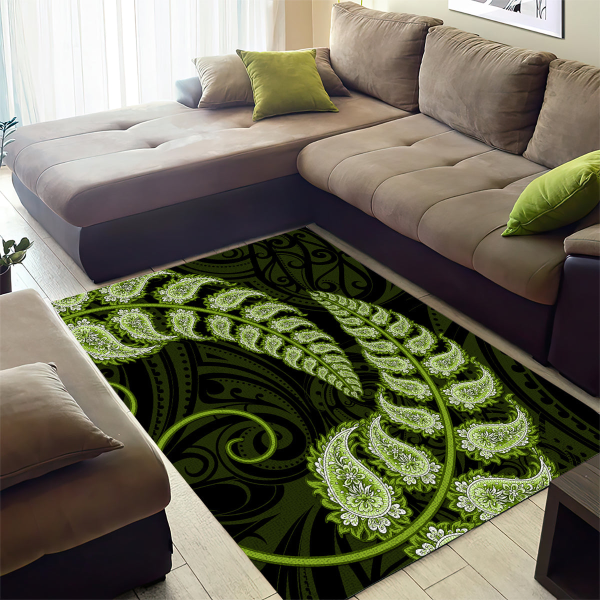 Green New Zealand Paisley Silver Fern Area Rug Aotearoa Maori - Vibe Hoodie Shop