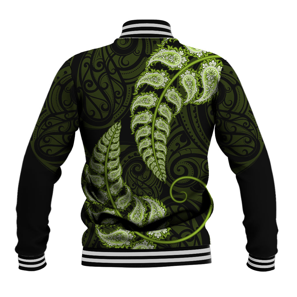 Green New Zealand Paisley Silver Fern Baseball Jacket Aotearoa Maori - Vibe Hoodie Shop