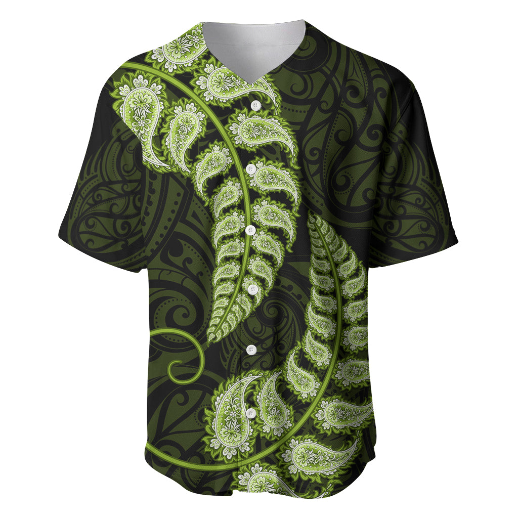 Green New Zealand Paisley Silver Fern Baseball Jersey Aotearoa Maori - Vibe Hoodie Shop