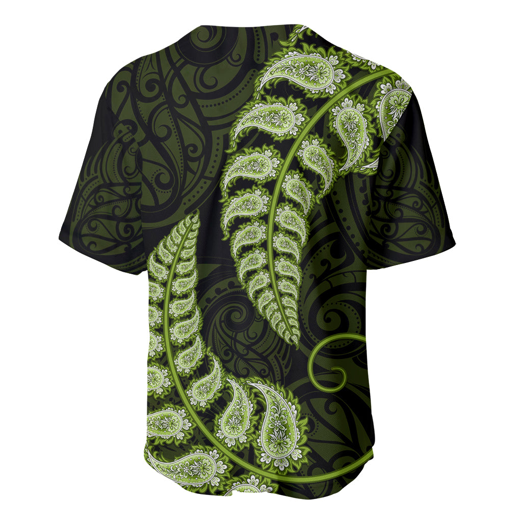 Green New Zealand Paisley Silver Fern Baseball Jersey Aotearoa Maori - Vibe Hoodie Shop