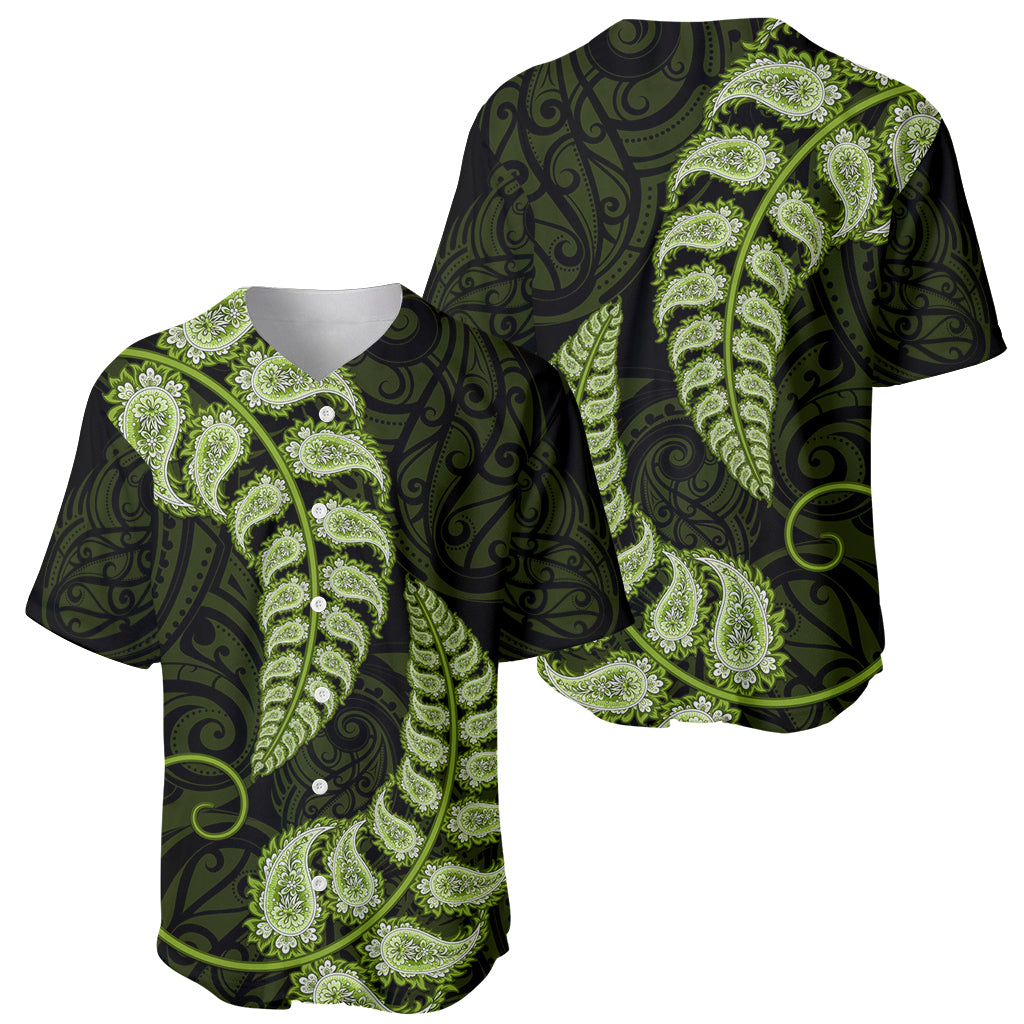 Green New Zealand Paisley Silver Fern Baseball Jersey Aotearoa Maori - Vibe Hoodie Shop