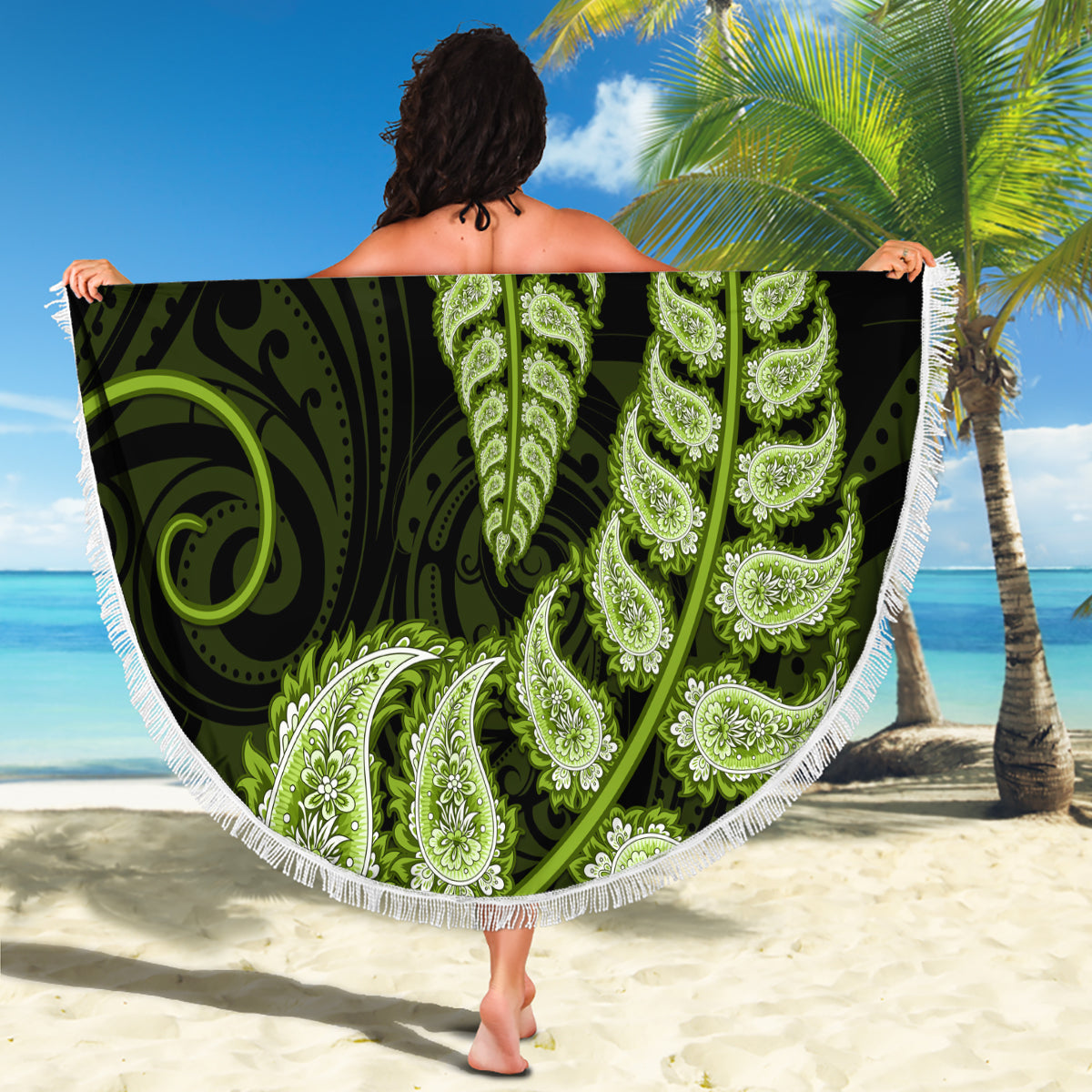 green-new-zealand-paisley-silver-fern-beach-blanket-aotearoa-maori