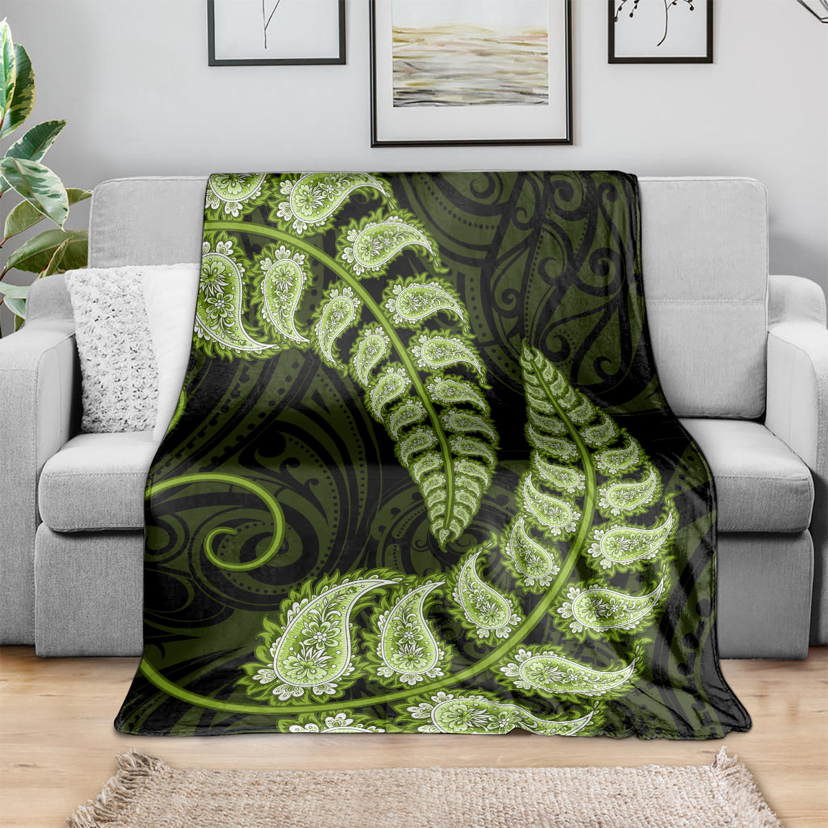 Green New Zealand Paisley Silver Fern Blanket Aotearoa Maori - Vibe Hoodie Shop