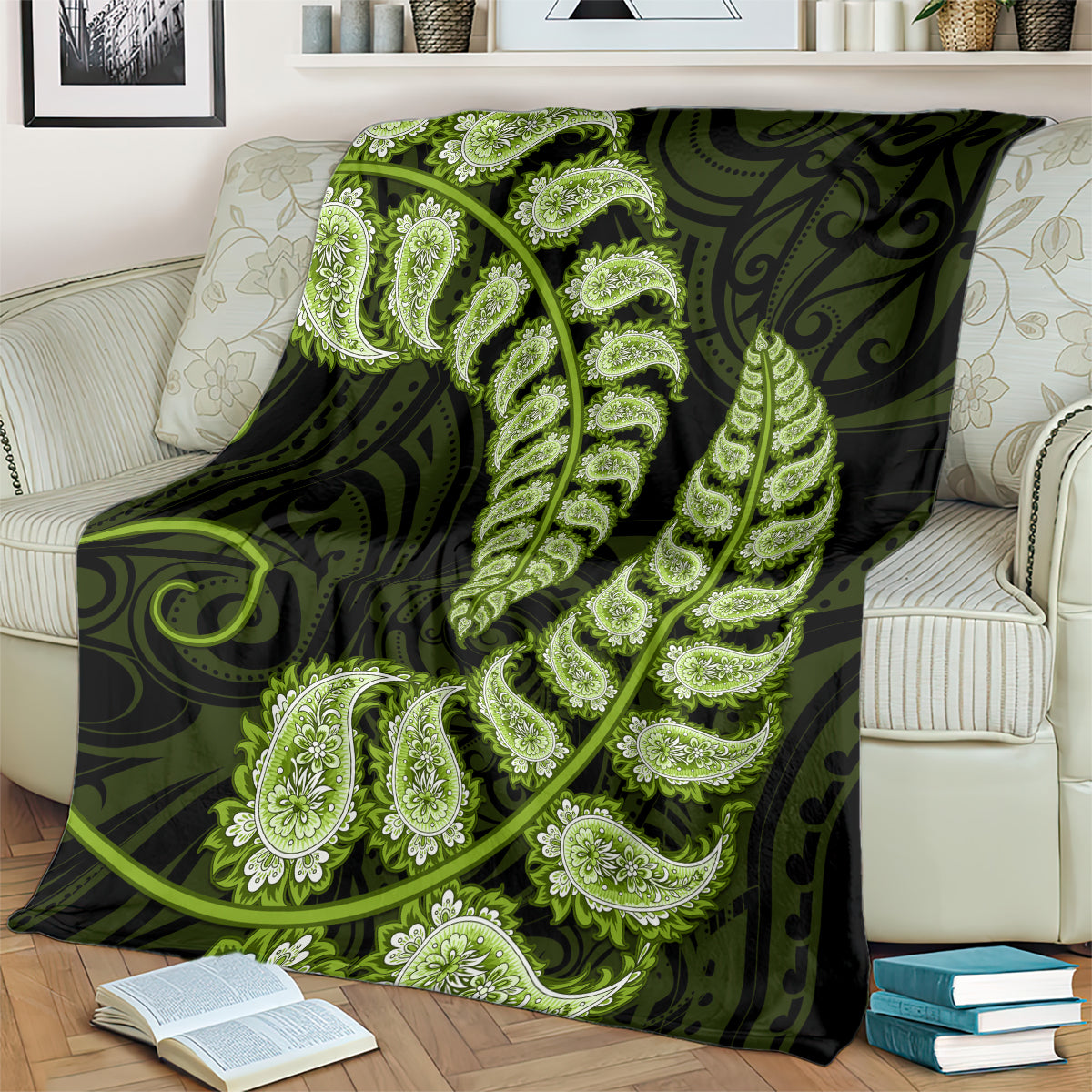 Green New Zealand Paisley Silver Fern Blanket Aotearoa Maori - Vibe Hoodie Shop