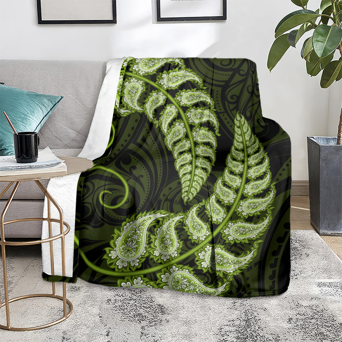 Green New Zealand Paisley Silver Fern Blanket Aotearoa Maori - Vibe Hoodie Shop