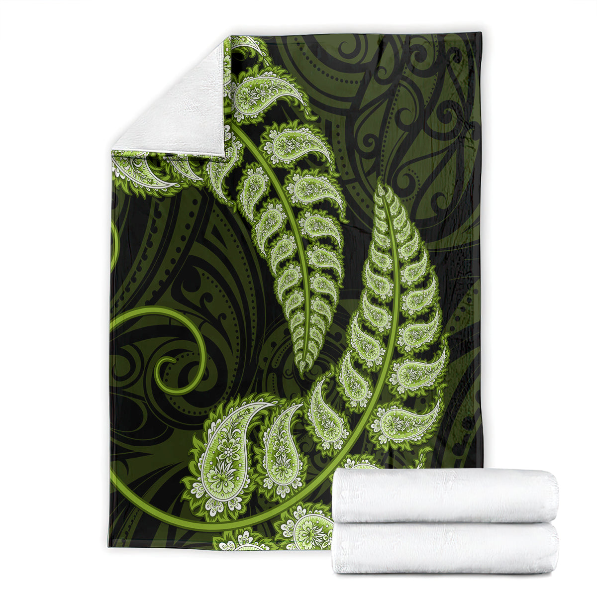 Green New Zealand Paisley Silver Fern Blanket Aotearoa Maori - Vibe Hoodie Shop