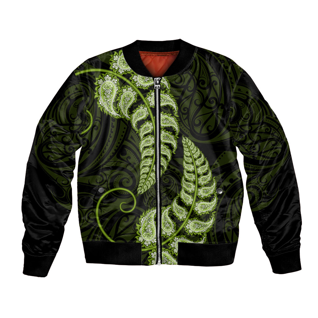 Green New Zealand Paisley Silver Fern Bomber Jacket Aotearoa Maori - Vibe Hoodie Shop