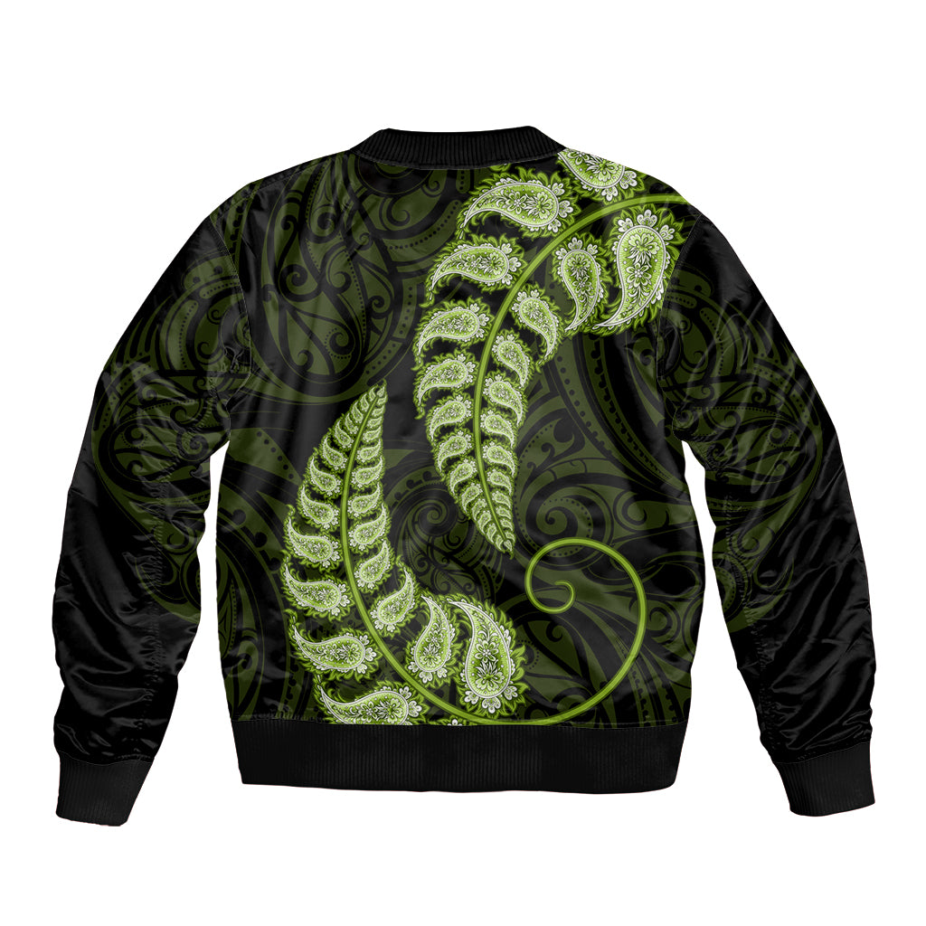 Green New Zealand Paisley Silver Fern Bomber Jacket Aotearoa Maori - Vibe Hoodie Shop