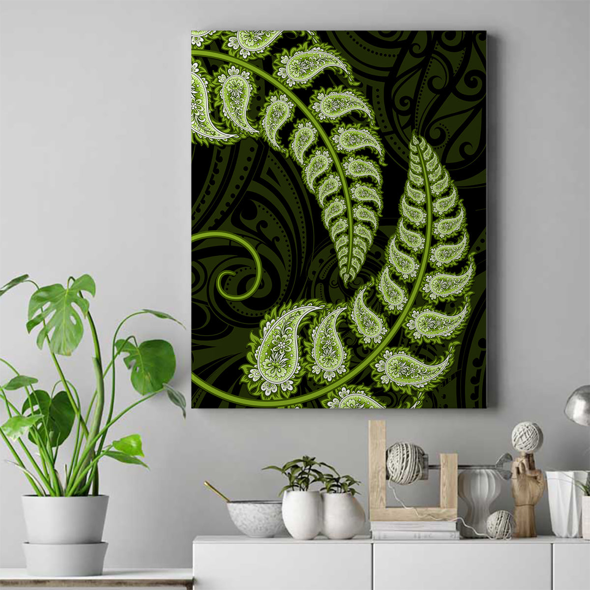 green-new-zealand-paisley-silver-fern-canvas-wall-art-aotearoa-maori