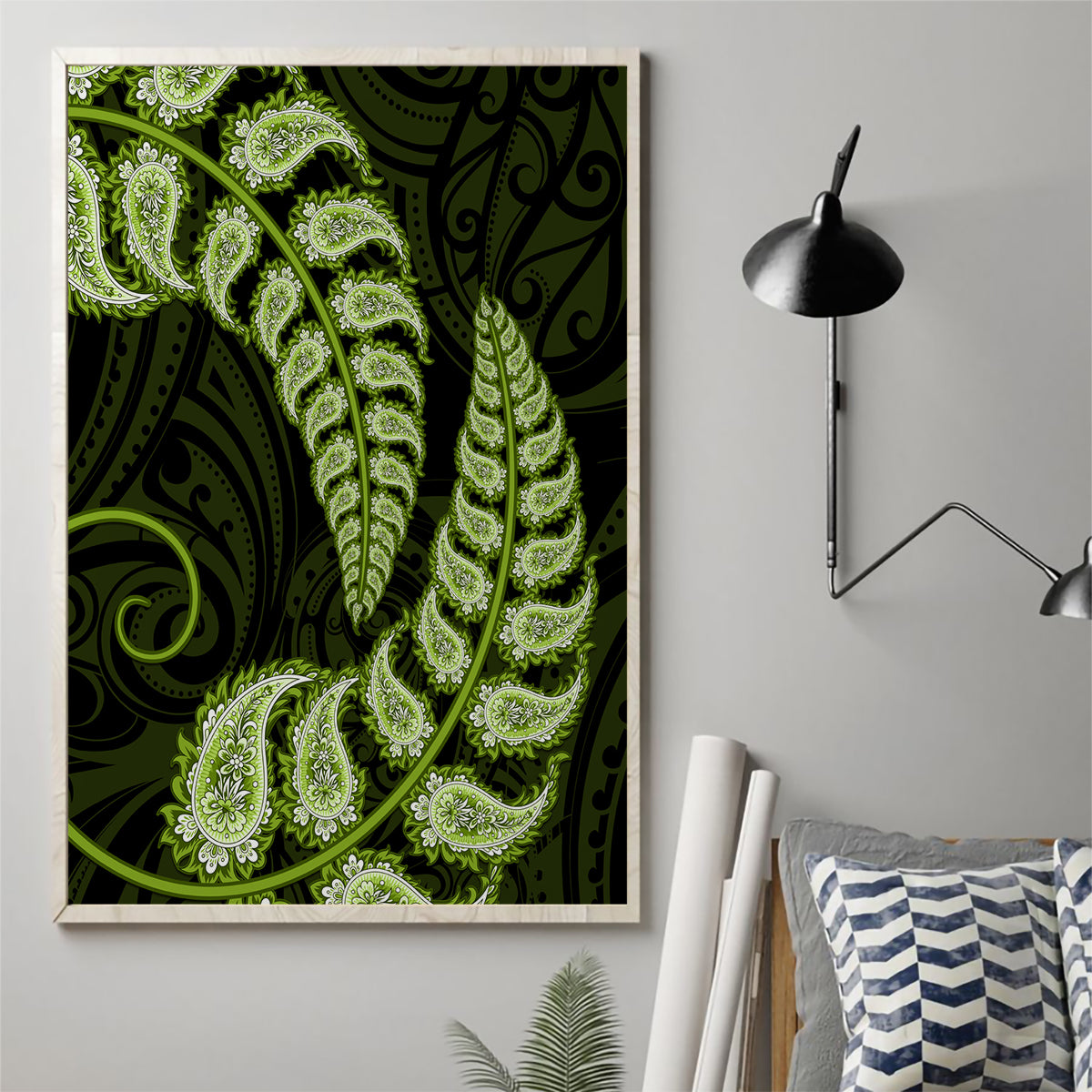 green-new-zealand-paisley-silver-fern-canvas-wall-art-aotearoa-maori