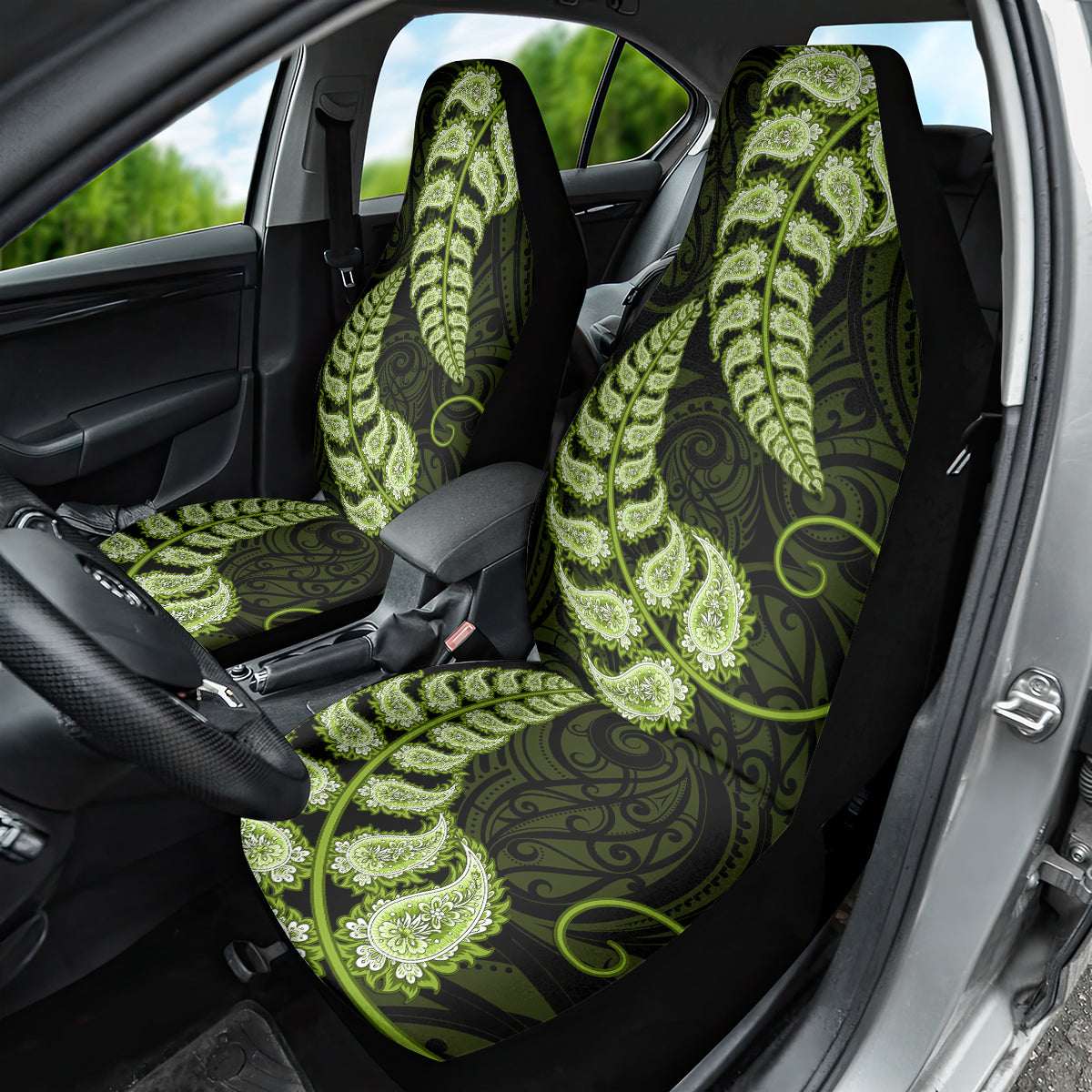 Green New Zealand Paisley Silver Fern Car Seat Cover Aotearoa Maori - Vibe Hoodie Shop