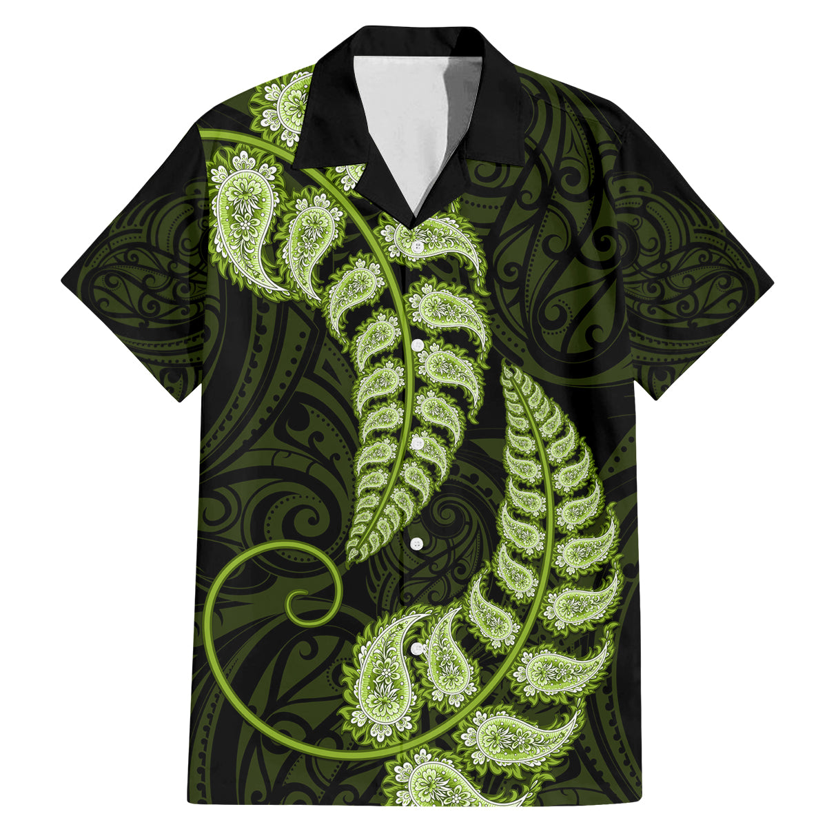 green-new-zealand-paisley-silver-fern-family-matching-mermaid-dress-and-hawaiian-shirt-aotearoa-maori