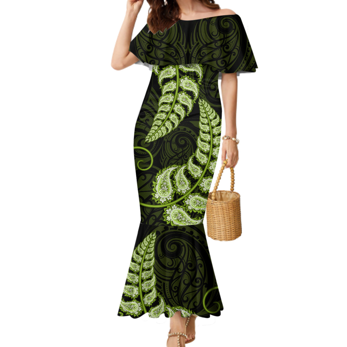 green-new-zealand-paisley-silver-fern-family-matching-mermaid-dress-and-hawaiian-shirt-aotearoa-maori