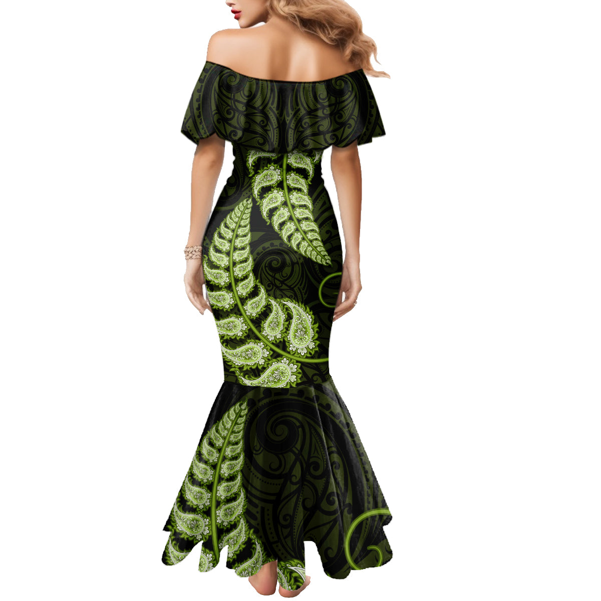 green-new-zealand-paisley-silver-fern-family-matching-mermaid-dress-and-hawaiian-shirt-aotearoa-maori