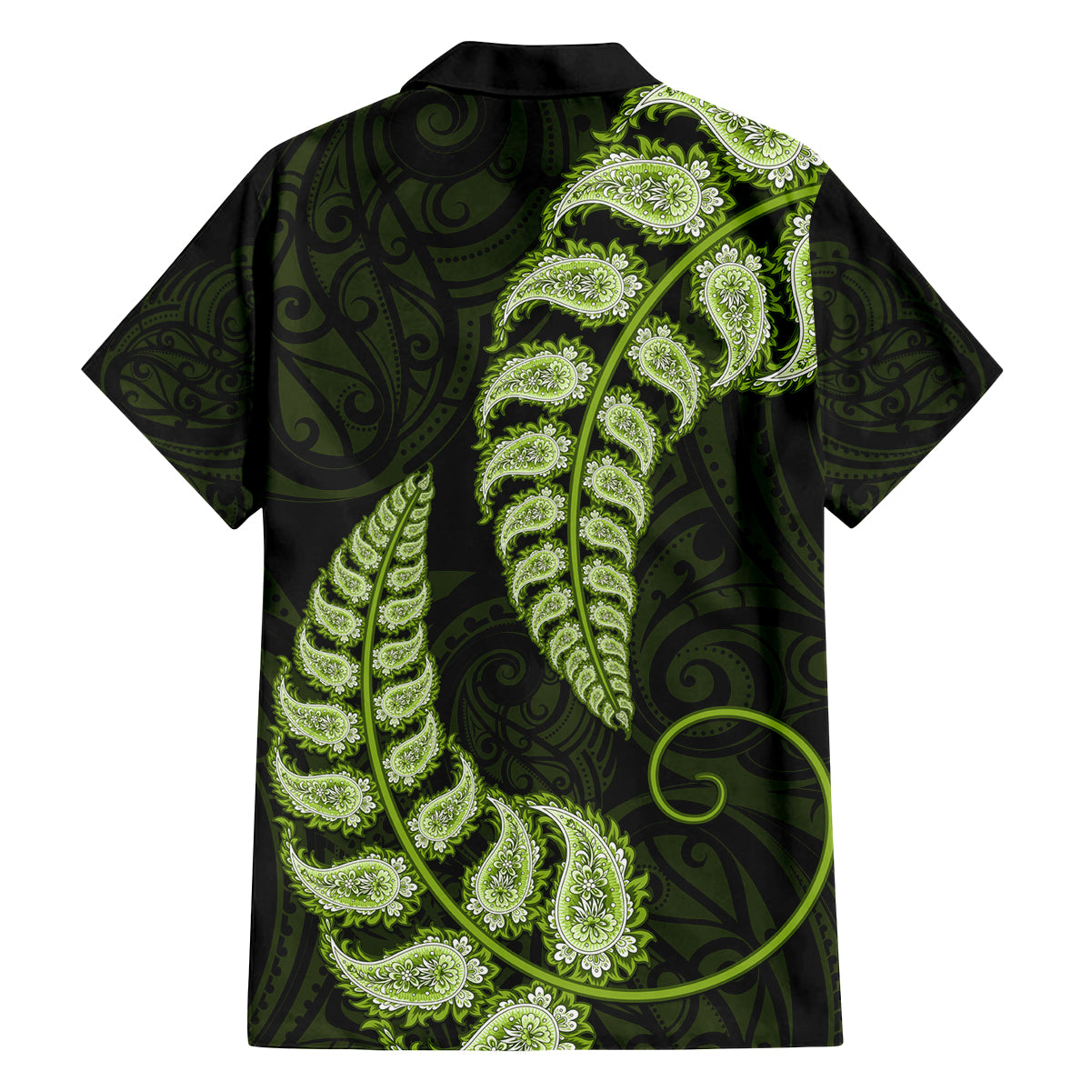 green-new-zealand-paisley-silver-fern-family-matching-off-shoulder-short-dress-and-hawaiian-shirt-aotearoa-maori