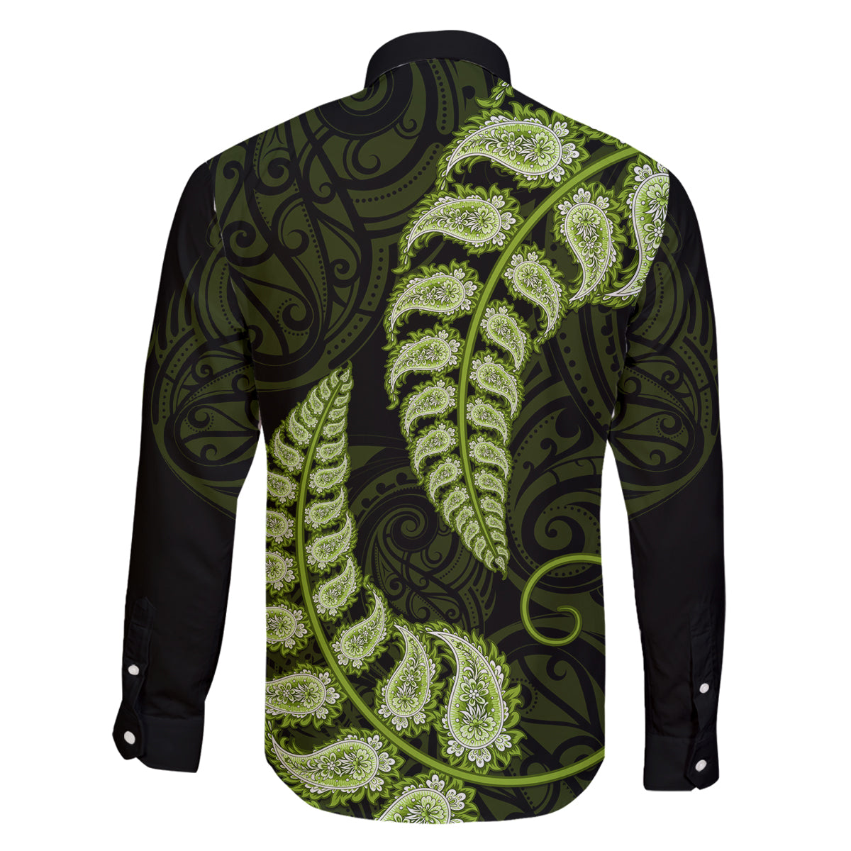 green-new-zealand-paisley-silver-fern-family-matching-off-shoulder-short-dress-and-hawaiian-shirt-aotearoa-maori