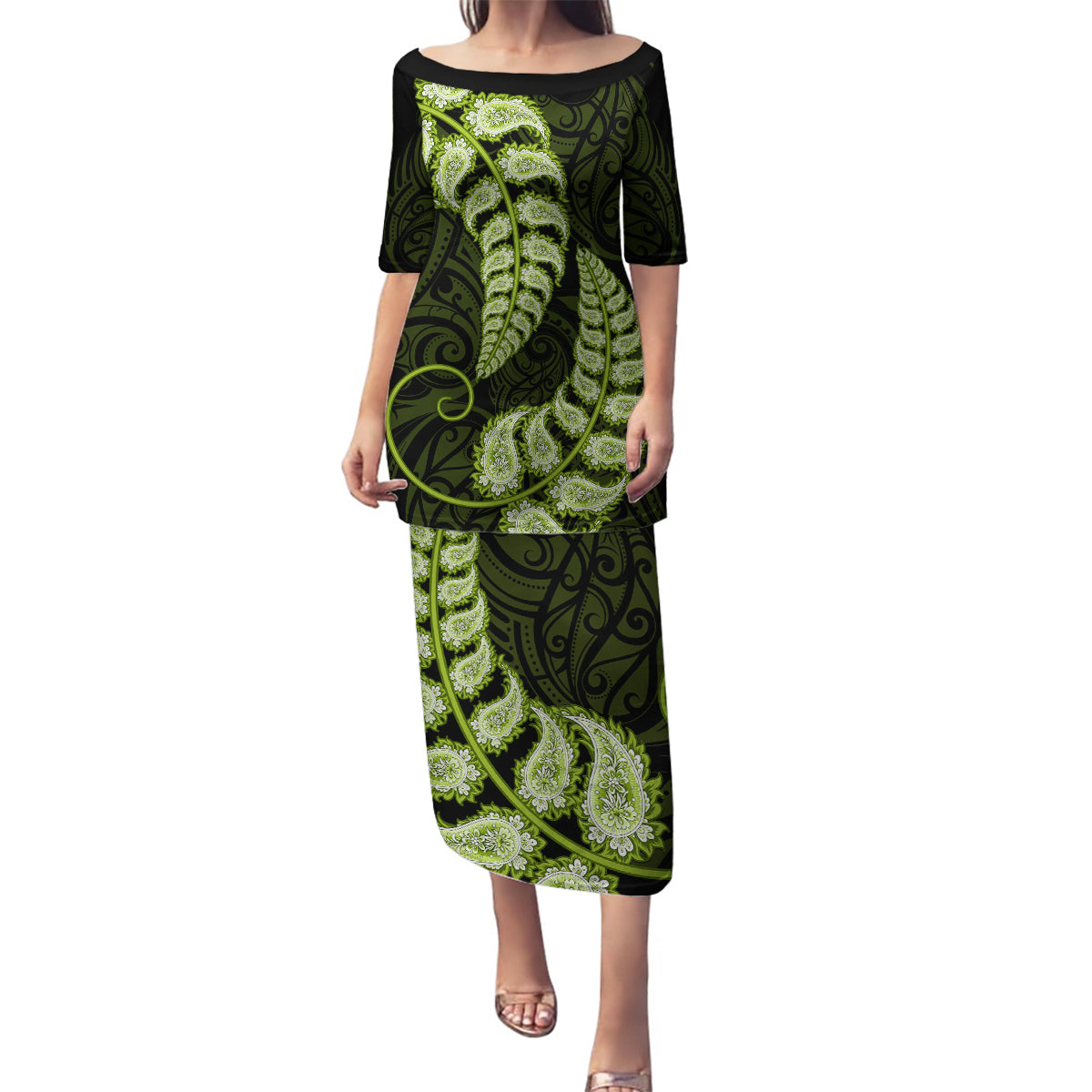 green-new-zealand-paisley-silver-fern-family-matching-puletasi-dress-and-hawaiian-shirt-aotearoa-maori