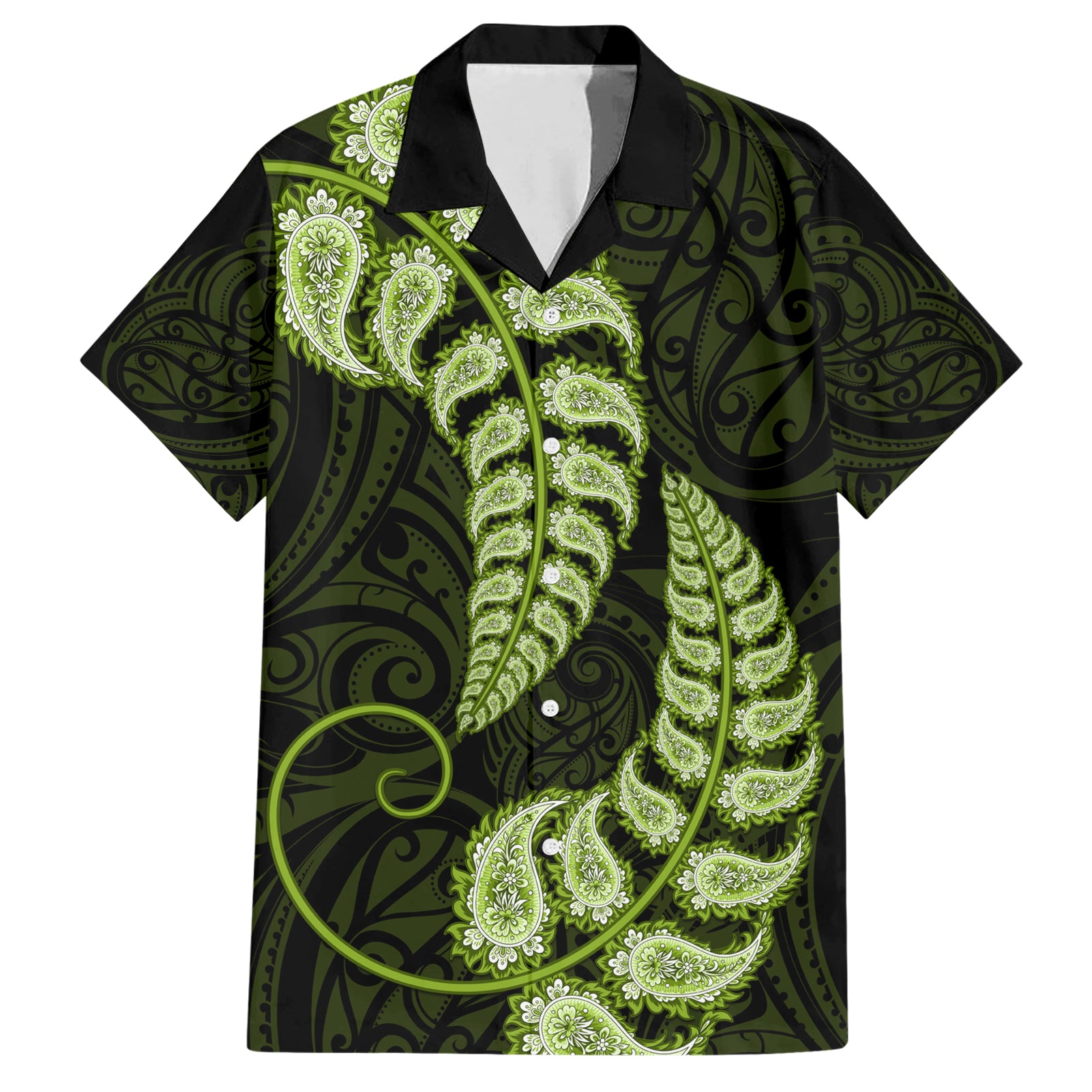 green-new-zealand-paisley-silver-fern-family-matching-short-sleeve-bodycon-dress-and-hawaiian-shirt-aotearoa-maori