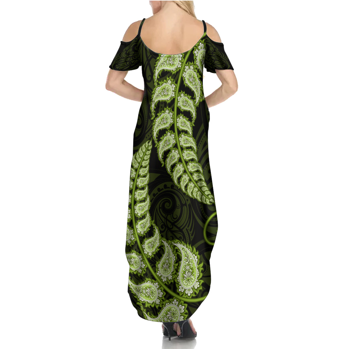 green-new-zealand-paisley-silver-fern-family-matching-summer-maxi-dress-and-hawaiian-shirt-aotearoa-maori