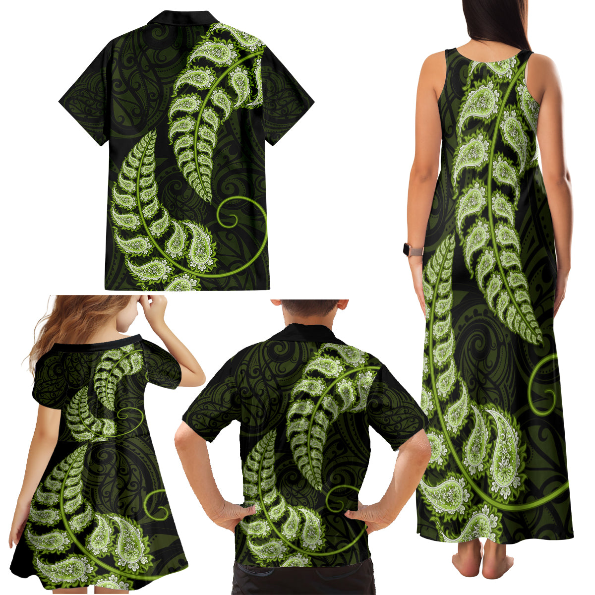 green-new-zealand-paisley-silver-fern-family-matching-tank-maxi-dress-and-hawaiian-shirt-aotearoa-maori