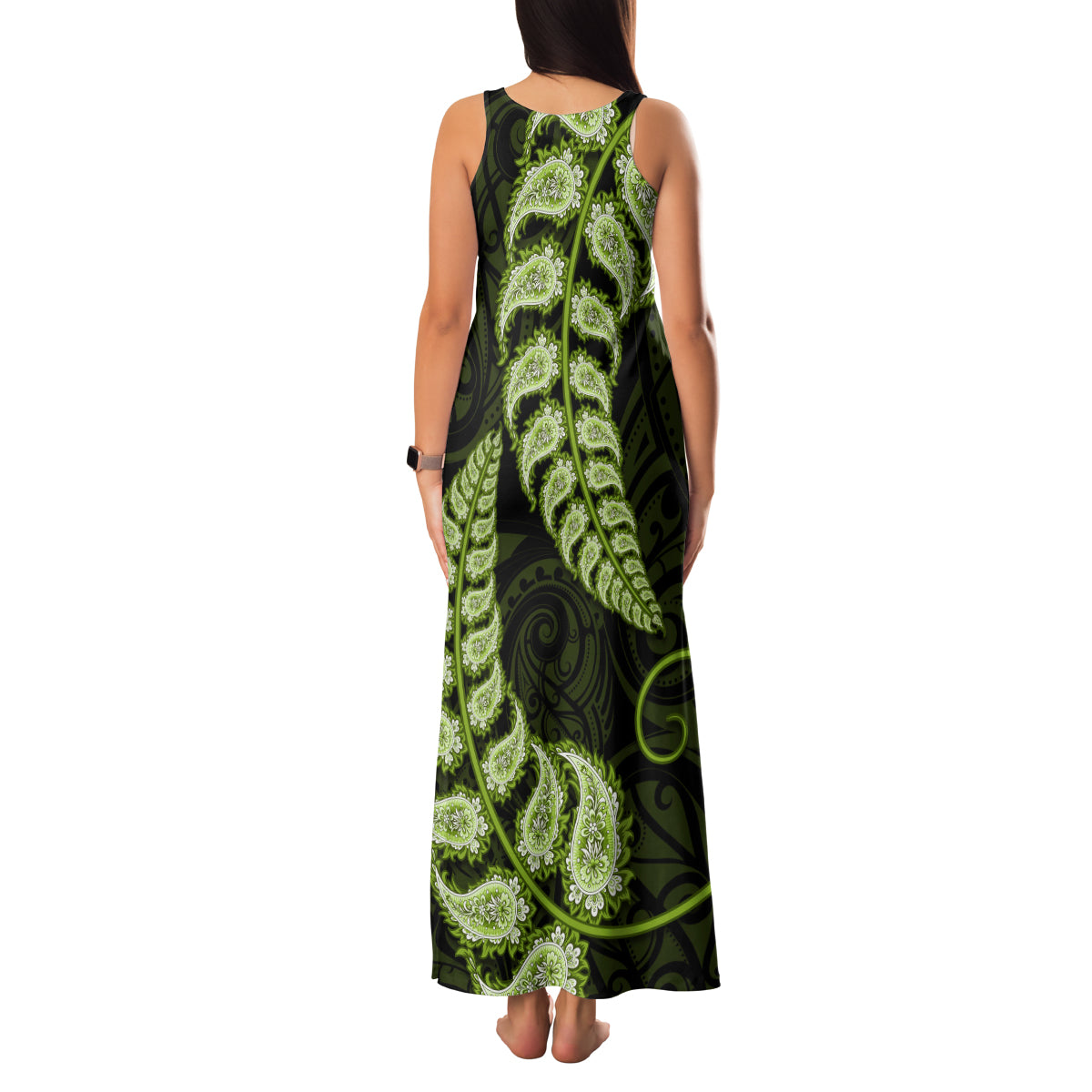 green-new-zealand-paisley-silver-fern-family-matching-tank-maxi-dress-and-hawaiian-shirt-aotearoa-maori