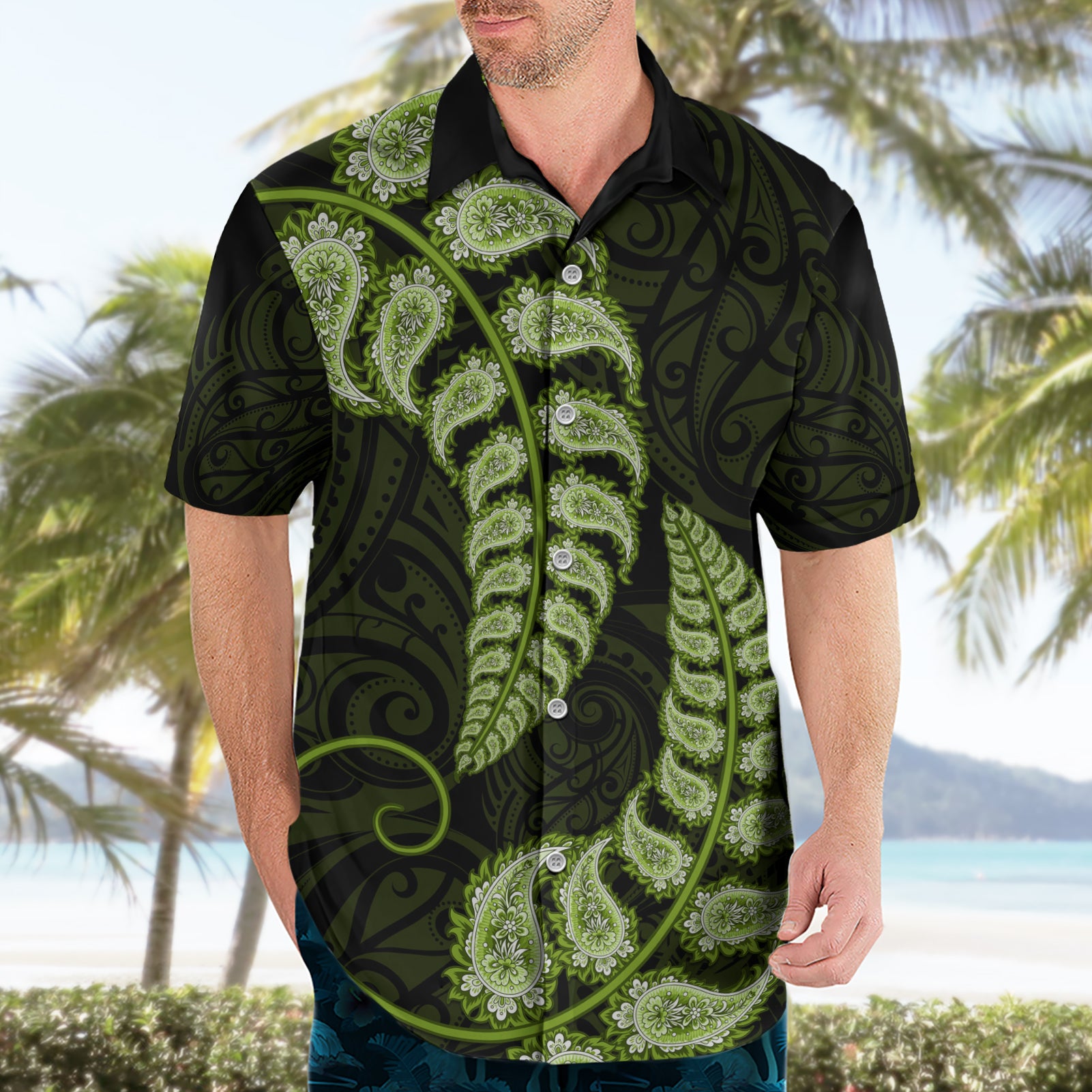 Green New Zealand Paisley Silver Fern Hawaiian Shirt Aotearoa Maori - Vibe Hoodie Shop