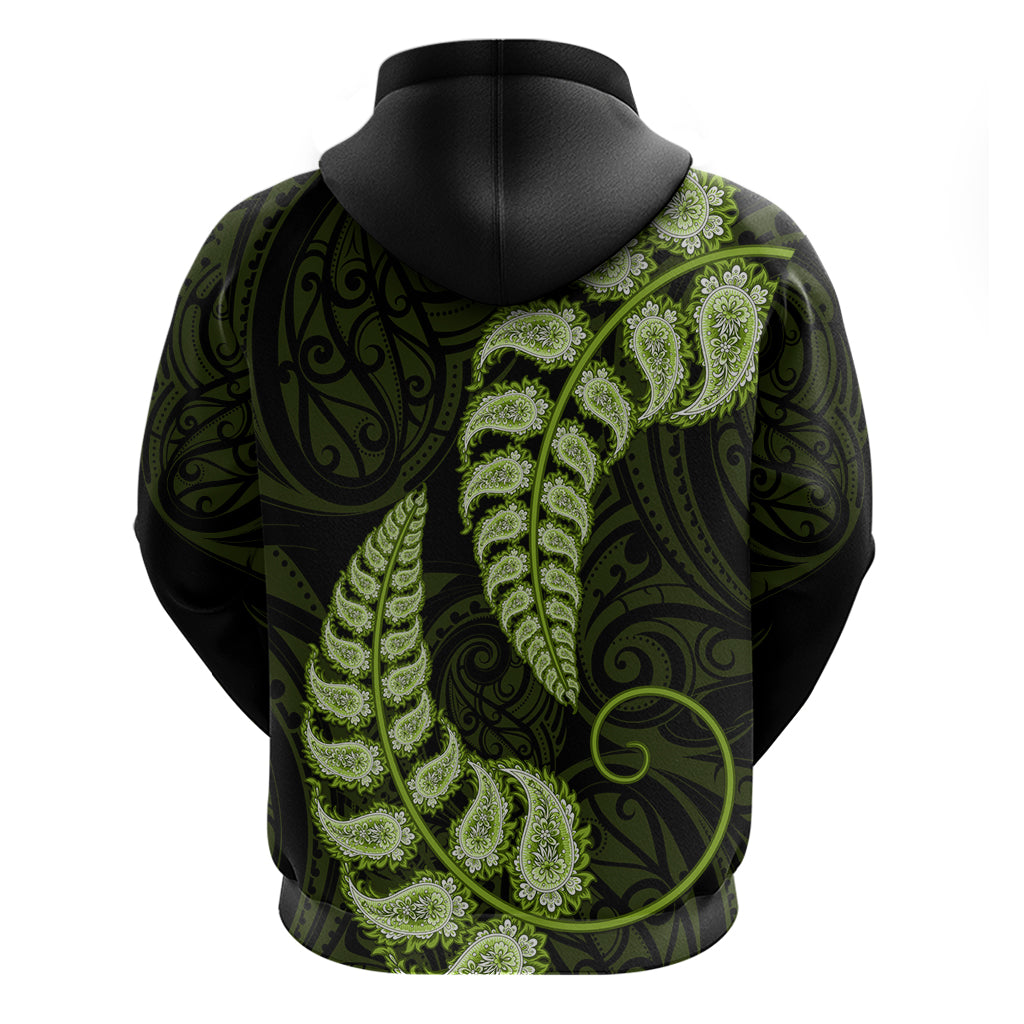 Green New Zealand Paisley Silver Fern Hoodie Aotearoa Maori - Vibe Hoodie Shop