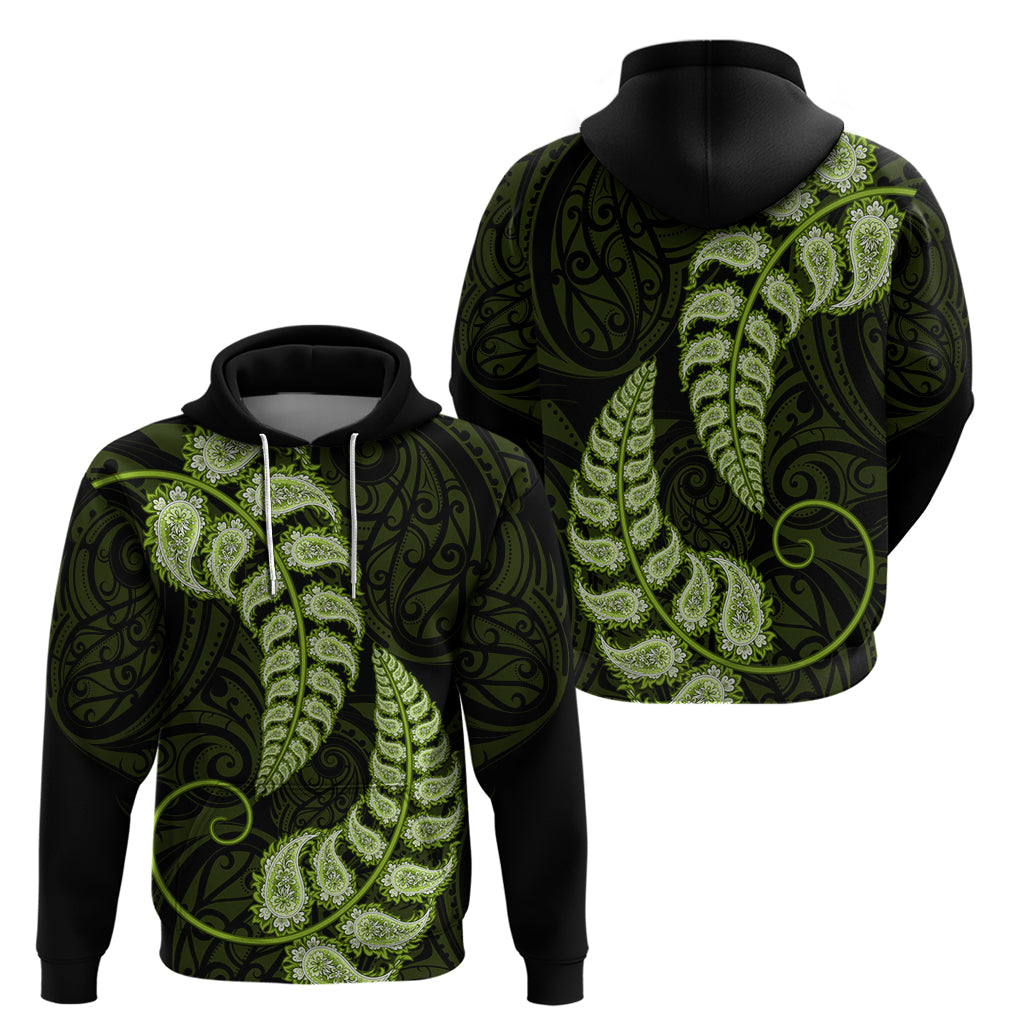 Green New Zealand Paisley Silver Fern Hoodie Aotearoa Maori - Vibe Hoodie Shop