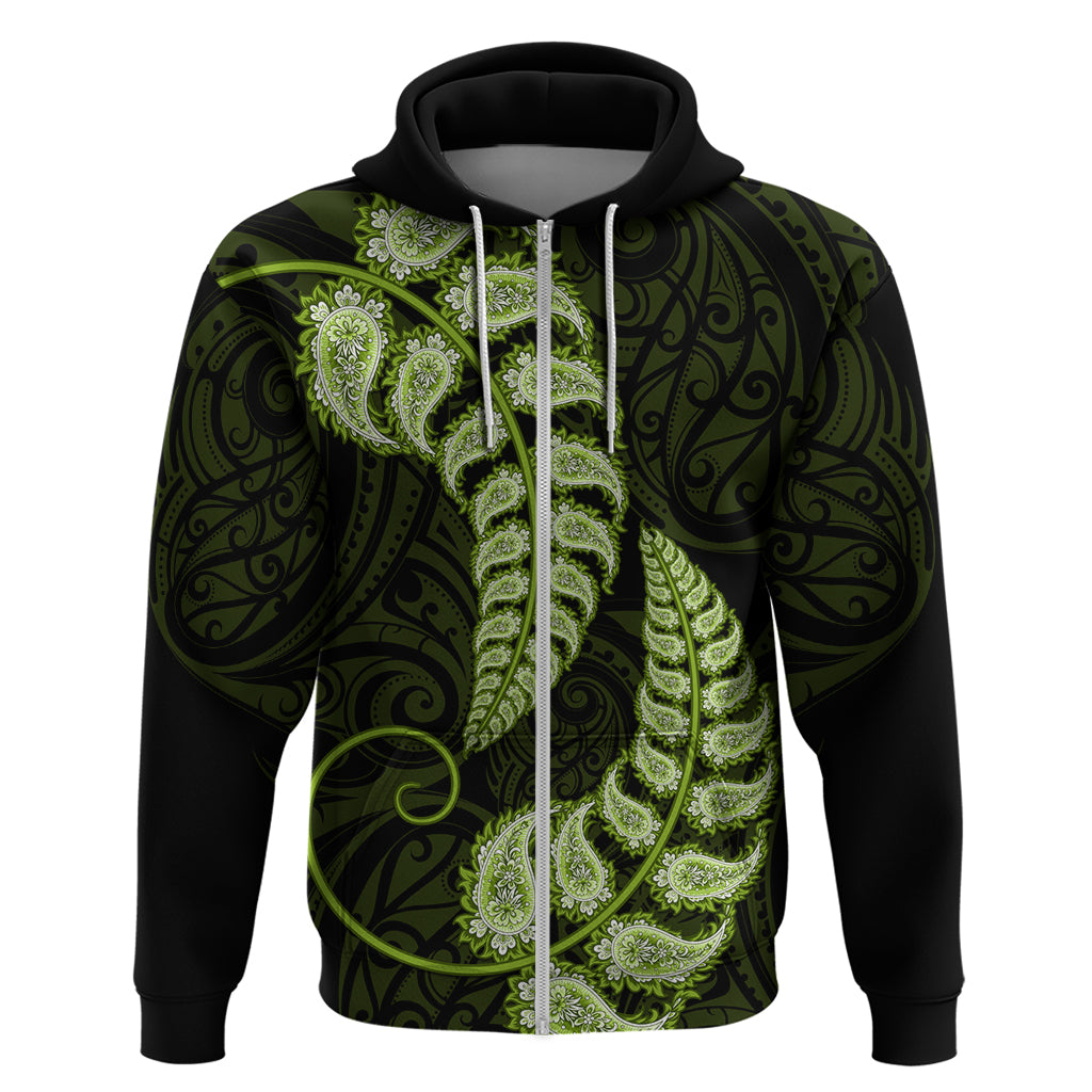 Green New Zealand Paisley Silver Fern Hoodie Aotearoa Maori - Vibe Hoodie Shop